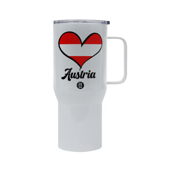 Austria flag, Mega Stainless steel Tumbler with lid, double wall 750L