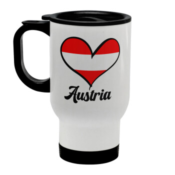 Austria flag, Stainless steel travel mug with lid, double wall white 450ml