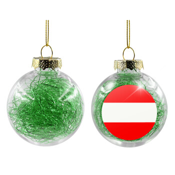 Austria flag, Transparent Christmas tree ball ornament with green filling 8cm