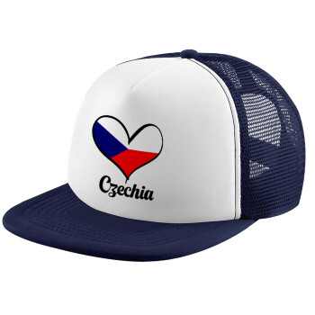 Czechia flag, Καπέλο Ενηλίκων Soft Trucker με Δίχτυ Dark Blue/White (POLYESTER, ΕΝΗΛΙΚΩΝ, UNISEX, ONE SIZE)