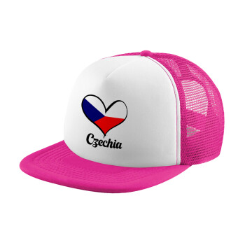 Czechia flag, Καπέλο Ενηλίκων Soft Trucker με Δίχτυ Pink/White (POLYESTER, ΕΝΗΛΙΚΩΝ, UNISEX, ONE SIZE)