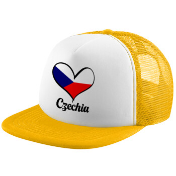 Czechia flag, Καπέλο Ενηλίκων Soft Trucker με Δίχτυ Κίτρινο/White (POLYESTER, ΕΝΗΛΙΚΩΝ, UNISEX, ONE SIZE)