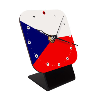 Czechia flag, Quartz Wooden table clock with hands (10cm)