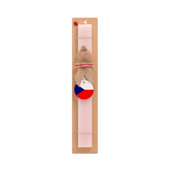 Czechia flag, Easter Set, wooden keychain & scented flat Easter candle (30cm) (PINK)