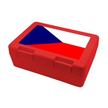 Czechia flag, Παιδικό δοχείο κολατσιού ΚΟΚΚΙΝΟ 185x128x65mm (BPA free πλαστικό)