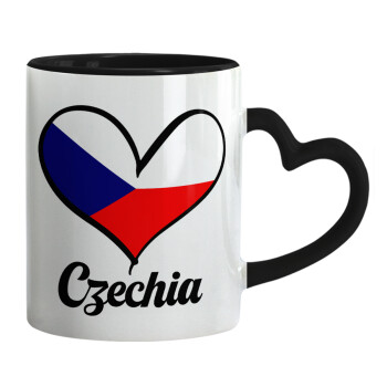 Czechia flag, Mug heart black handle, ceramic, 330ml