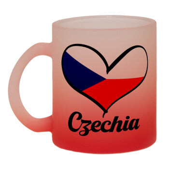 Czechia flag, Κούπα γυάλινη δίχρωμη με βάση το κόκκινο ματ, 330ml