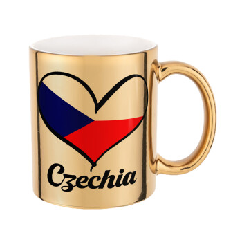 Czechia flag, Mug ceramic, gold mirror, 330ml