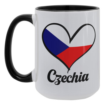 Czechia flag, Κούπα Mega 15oz, κεραμική Μαύρη, 450ml