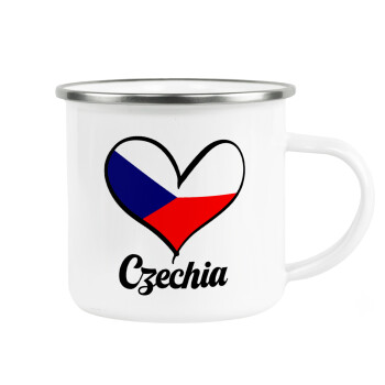 Czechia flag, Metallic enamel cup white 360ml