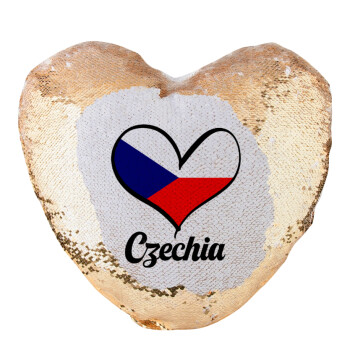 Czechia flag, Μαξιλάρι καναπέ καρδιά Μαγικό Χρυσό με πούλιες 40x40cm περιέχεται το  γέμισμα