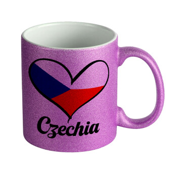 Czechia flag, Κούπα Μωβ Glitter που γυαλίζει, κεραμική, 330ml