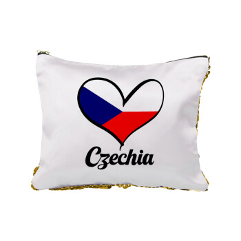 Czechia flag, Τσαντάκι νεσεσέρ με πούλιες (Sequin) Χρυσό