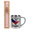 Easter Set, metallic thermal cup (300ml) & aromatic flat Easter candle (30cm) (PINK)