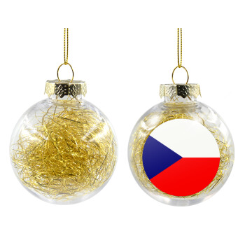 Czechia flag, Χριστουγεννιάτικη μπάλα δένδρου διάφανη με χρυσό γέμισμα 8cm