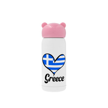 Greece flag, Pink stainless steel thermal flask, 320ml