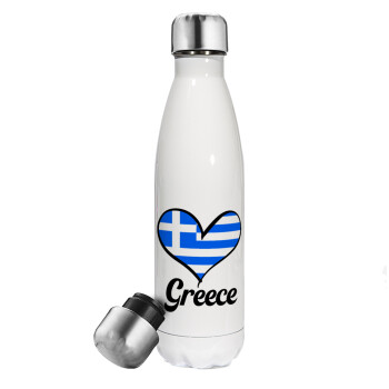 Greece flag, Metal mug thermos White (Stainless steel), double wall, 500ml
