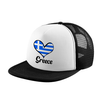 Greece flag, Καπέλο Ενηλίκων Soft Trucker με Δίχτυ Black/White (POLYESTER, ΕΝΗΛΙΚΩΝ, UNISEX, ONE SIZE)