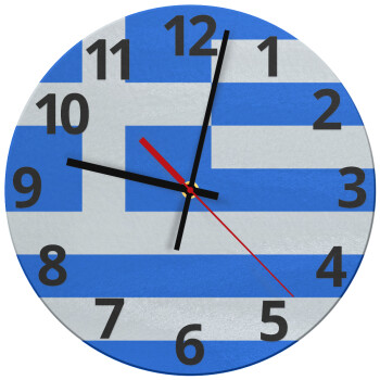Greece flag, Ρολόι τοίχου γυάλινο (30cm)