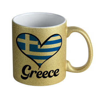 Greece flag, Κούπα Χρυσή Glitter που γυαλίζει, κεραμική, 330ml