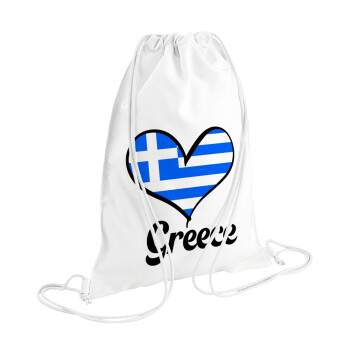 Greece flag, Τσάντα πλάτης πουγκί GYMBAG λευκή (28x40cm)