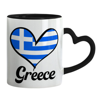 Greece flag, Mug heart black handle, ceramic, 330ml