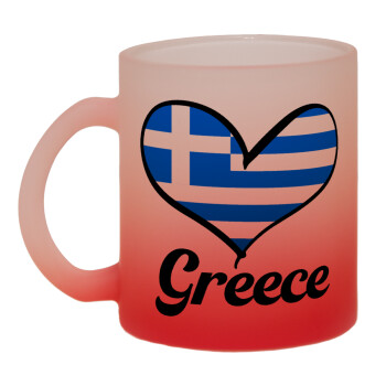 Greece flag, Κούπα γυάλινη δίχρωμη με βάση το κόκκινο ματ, 330ml
