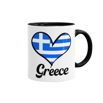 Greece flag, Κούπα χρωματιστή μαύρη, κεραμική, 330ml