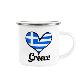 Greece flag, Metallic enamel cup white 360ml