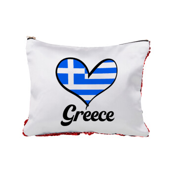 Greece flag, Red sequin cosmetic bag