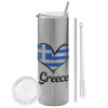 Eco friendly ποτήρι θερμό Ασημένιο (tumbler) από ανοξείδωτο ατσάλι 600ml, με μεταλλικό καλαμάκι & βούρτσα καθαρισμού