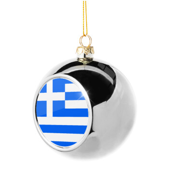 Greece flag, Silver 8cm Christmas tree ball ornament