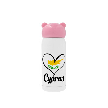 Cyprus flag, Pink stainless steel thermal flask, 320ml