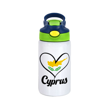Cyprus flag, Children's hot water bottle, stainless steel, with safety straw, green, blue (350ml)