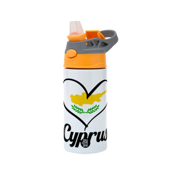 Cyprus flag, Children's hot water bottle, stainless steel, with safety straw, Orange/Grey (360ml) BPA-FREE