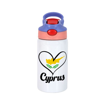 Cyprus flag, Παιδικό παγούρι θερμό, ανοξείδωτο, με καλαμάκι ασφαλείας, ροζ/μωβ (350ml)