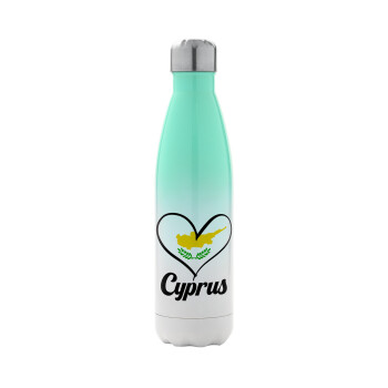 Cyprus flag, Metal mug thermos Green/White (Stainless steel), double wall, 500ml