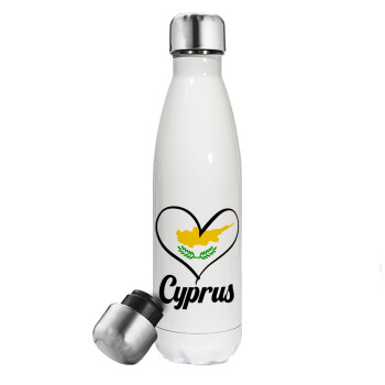 Cyprus flag, Μεταλλικό παγούρι θερμός Λευκό (Stainless steel), διπλού τοιχώματος, 500ml