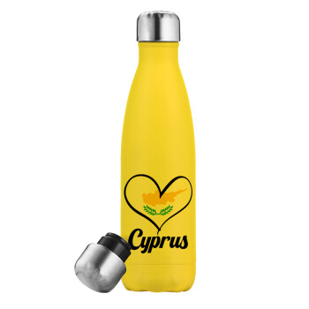 Cyprus flag, Yellow Stainless Steel Metallic Thermos, double-walled, 500ml