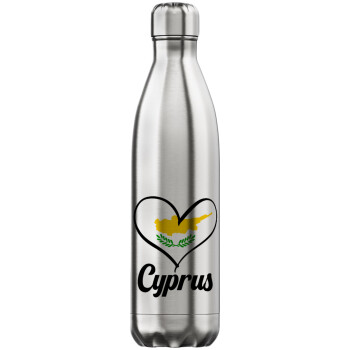 Cyprus flag, Μεταλλικό παγούρι θερμός Inox (Stainless steel), διπλού τοιχώματος, 750ml