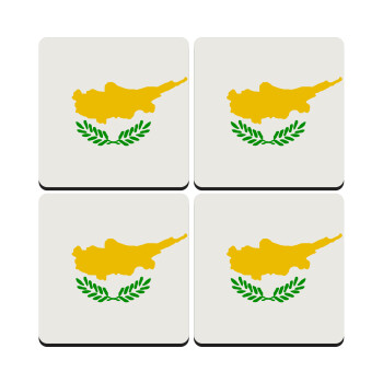 Cyprus flag, ΣΕΤ 4 Σουβέρ ξύλινα τετράγωνα (9cm)