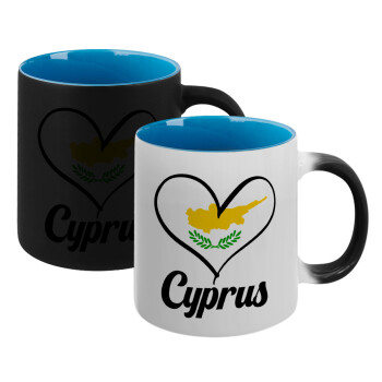 Cyprus flag, Κούπα Μαγική εσωτερικό μπλε, κεραμική 330ml που αλλάζει χρώμα με το ζεστό ρόφημα