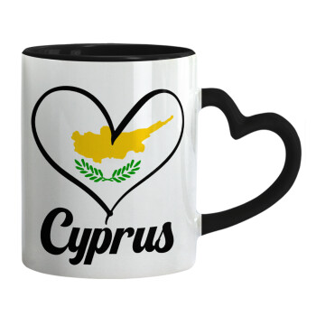 Cyprus flag, Mug heart black handle, ceramic, 330ml