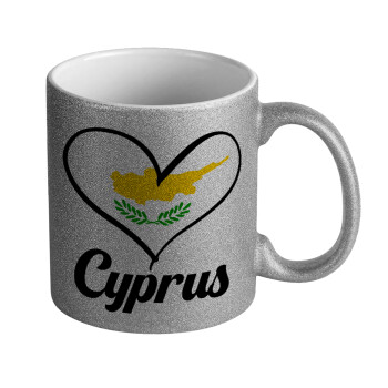 Cyprus flag, Κούπα Ασημένια Glitter που γυαλίζει, κεραμική, 330ml