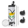 Travel Tumbler 2 Lids, with metal straw & cleaning brush (Stainless steel 304 Food grade, BPA free, 600ml)