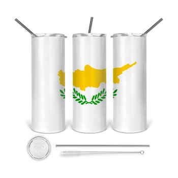 Cyprus flag, 360 Eco friendly ποτήρι θερμό (tumbler) από ανοξείδωτο ατσάλι 600ml, με μεταλλικό καλαμάκι & βούρτσα καθαρισμού