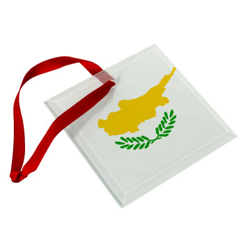 Cyprus flag, Στολίδι Χριστουγεννιάτικο στολίδι γυάλινο τετράγωνο 9x9cm