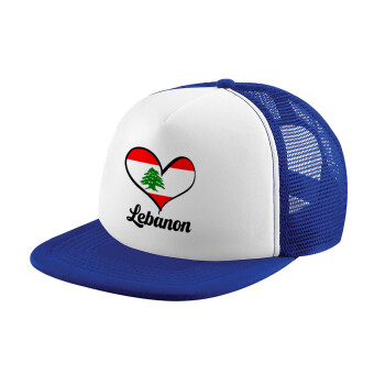 Lebanon flag, Child's Soft Trucker Hat with Blue/White Mesh (POLYESTER, CHILD, ONE SIZE)