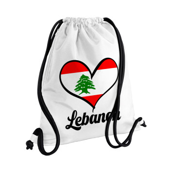 Lebanon flag, Backpack pouch GYMBAG white, with pocket (40x48cm) & thick cords