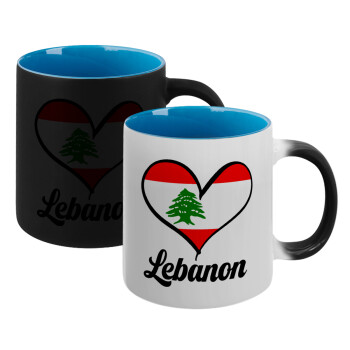 Lebanon flag, Κούπα Μαγική εσωτερικό μπλε, κεραμική 330ml που αλλάζει χρώμα με το ζεστό ρόφημα (1 τεμάχιο)
